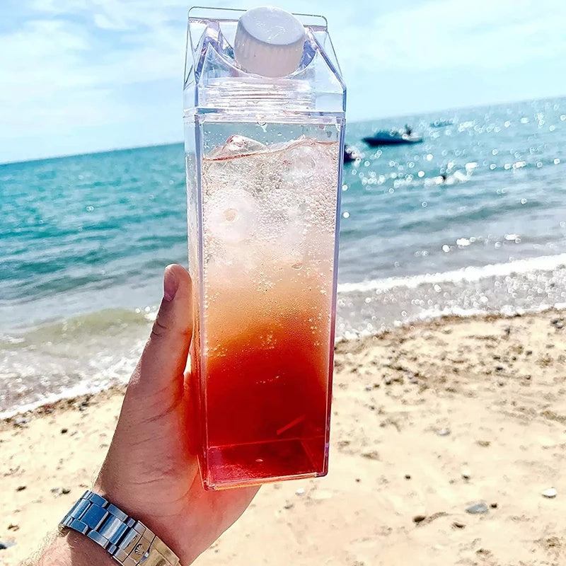 Durable, Leak-Proof Square Milk Carton Water Bottle - 16.9oz/33.8oz, BPA-Free Plastic, Dishwasher Safe for Travel & Kitchen Use