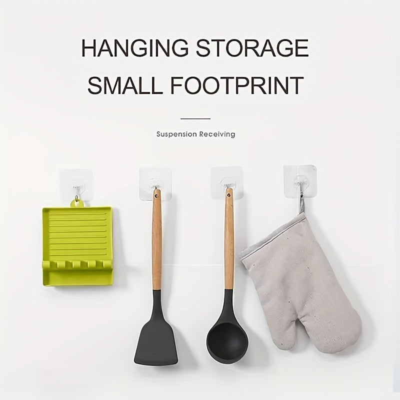 1pc White/Green Multi-Functional Kitchen Utensil Holder - 4 Slots for Spatulas, Soup Spoons, Chopsticks & Pot Lids, Easy-Clean Smooth Plastic with Hanging Holes, Raised Edge for Spill Prevention, Kitchen Utensil Organizer | V