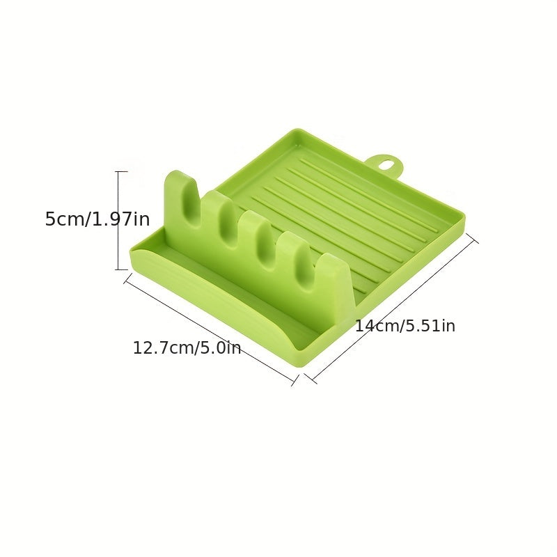 1pc White/Green Multi-Functional Kitchen Utensil Holder - 4 Slots for Spatulas, Soup Spoons, Chopsticks & Pot Lids, Easy-Clean Smooth Plastic with Hanging Holes, Raised Edge for Spill Prevention, Kitchen Utensil Organizer | V