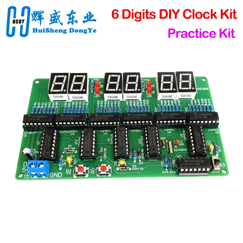 6 Digits DIY Clock Kit Auto Display Time DIY Alarm Clock Soldering Practice Kit for Students and Diyers