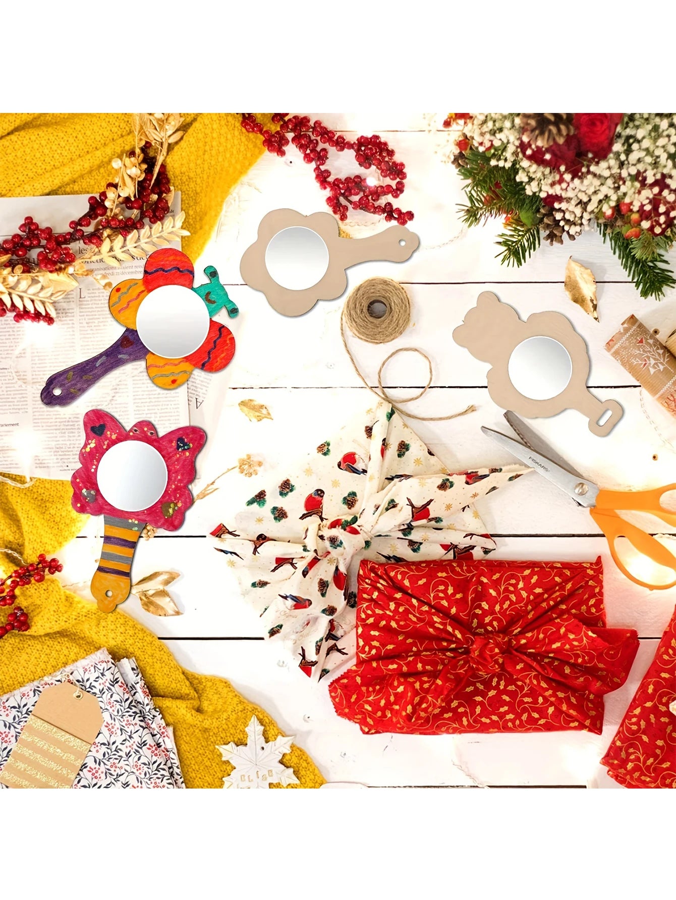 12 Pcs Wooden Mini DIY Painting Mirrors Unfinished Handmade Craft Mirror DIY Wood Painting Mirror for Wood Crafts DIY Activity