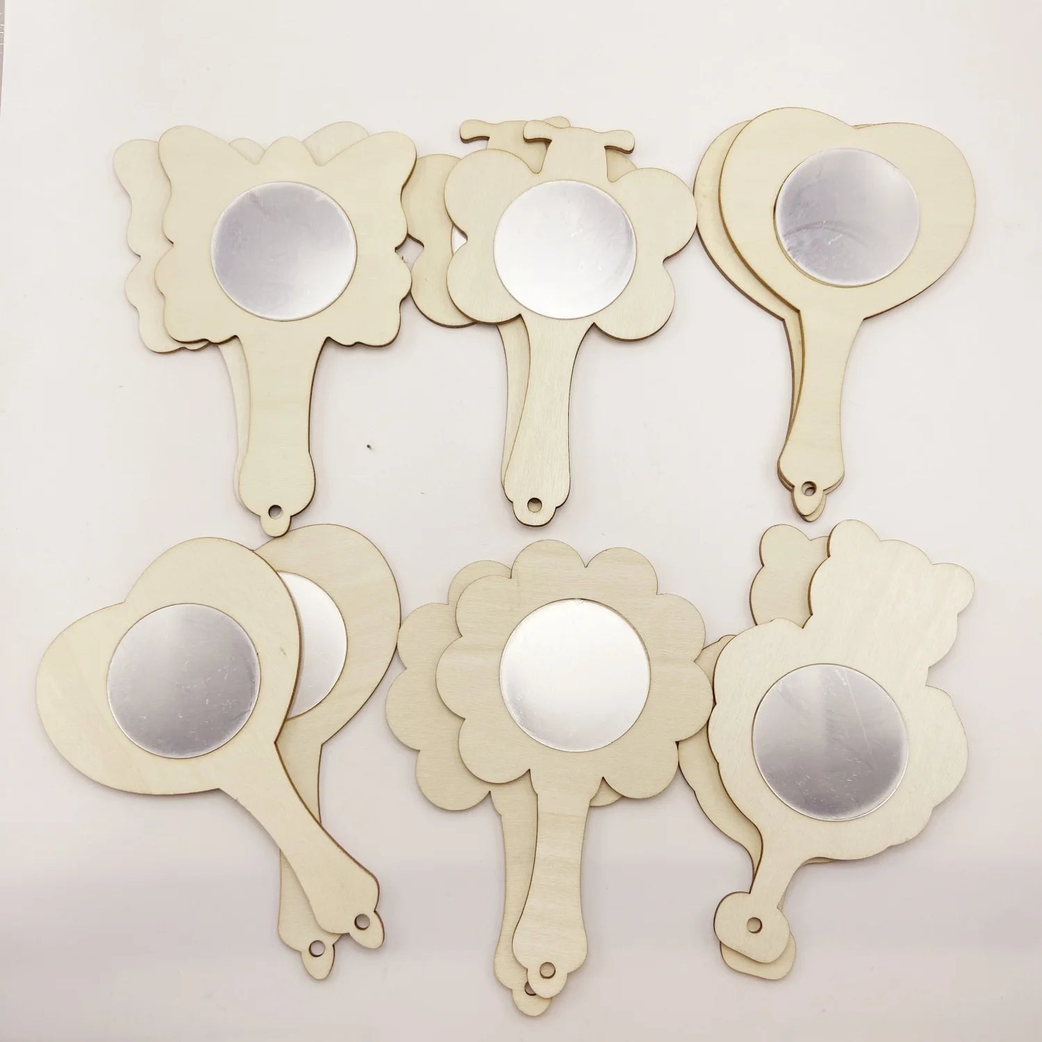 12 Pcs Wooden Mini DIY Painting Mirrors Unfinished Handmade Craft Mirror DIY Wood Painting Mirror for Wood Crafts DIY Activity
