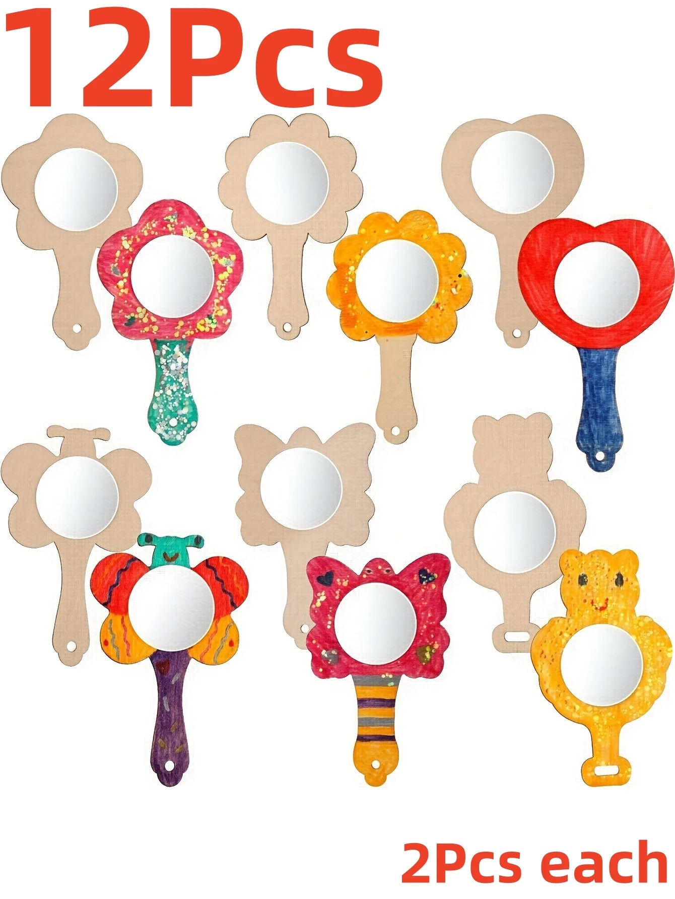 12 Pcs Wooden Mini DIY Painting Mirrors Unfinished Handmade Craft Mirror DIY Wood Painting Mirror for Wood Crafts DIY Activity